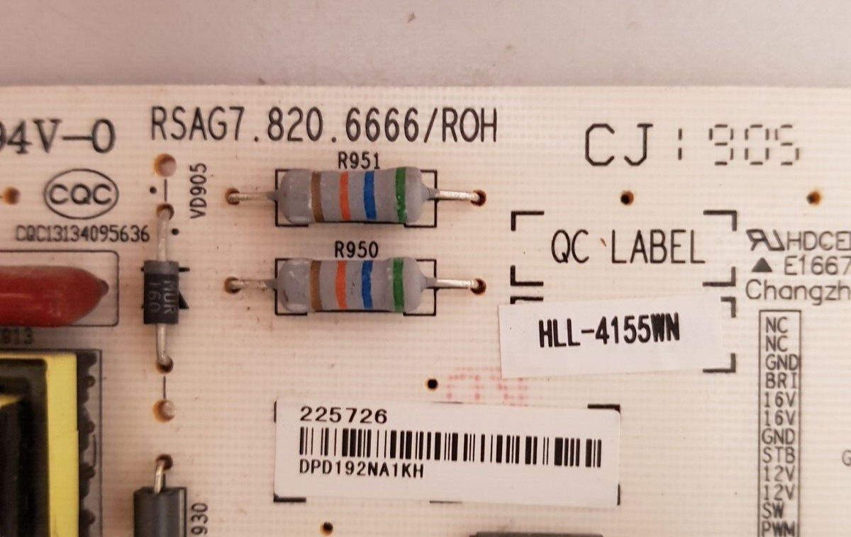 GENUINE HISENSE 49P4 POWER SUPPLY BOARD RSAG7.820.6666 HLL-4155WN 225726
