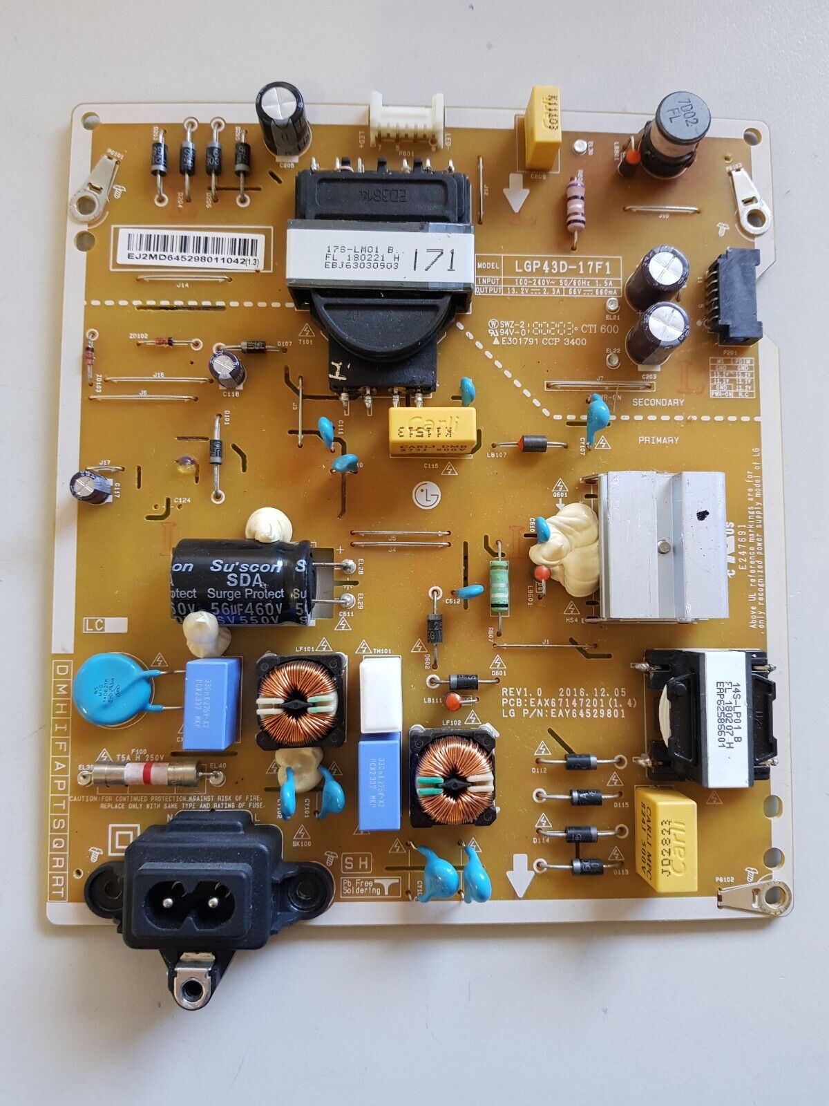 GENUINE LG 43LV340C POWER SUPPLY BOARD EAY64529801 EAX67147201 (1.4)