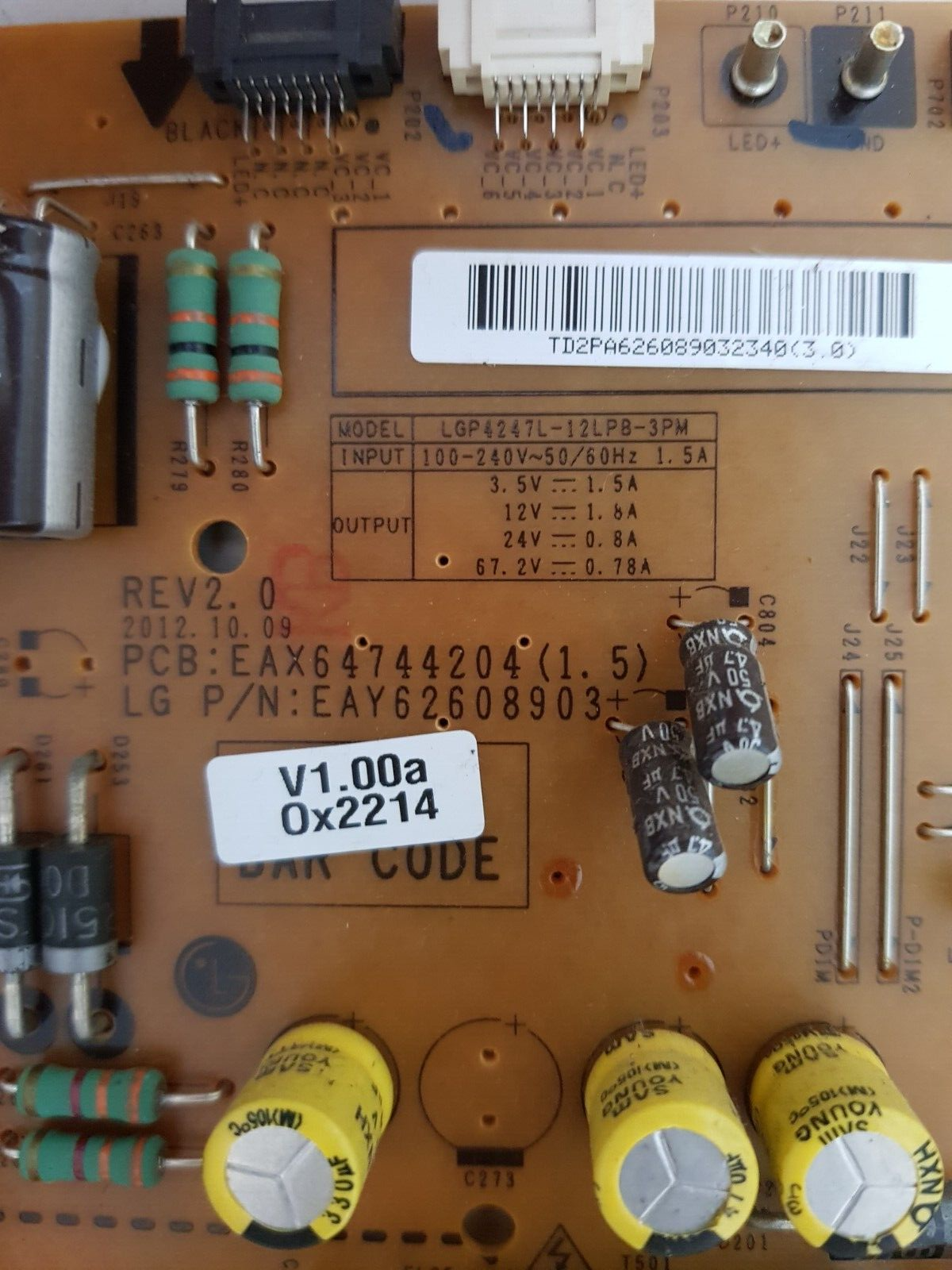 GENUINE LG 42LM6410 47LM6410 POWER SUPPLY BOARD EAY62608903 EAX64744204 1.5