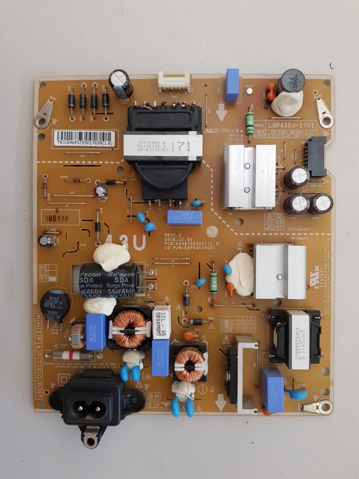 GENUINE LG 43UU640C POWER SUPPLY BOARD EAX67209001 1.5 EAY64529501 LGP43DJ-17U1