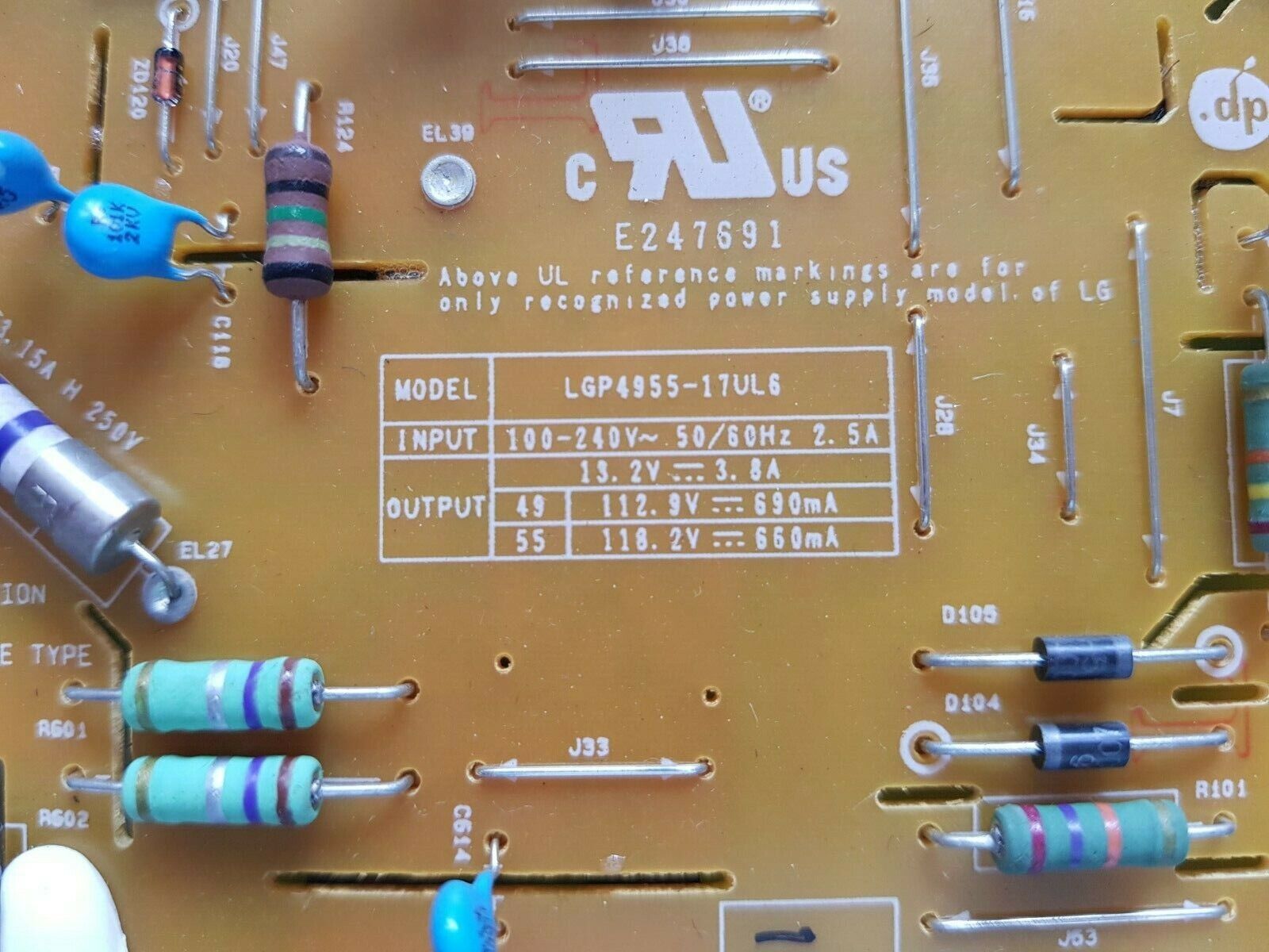 GENUINE LG 49UJ752T 55UJ752T POWER SUPPLY BOARD EAX67187601 LGP4955-17UL6    