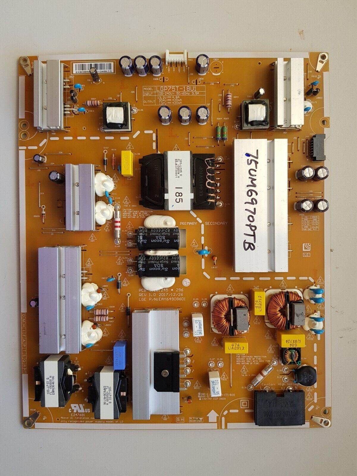 GENUINE LG 75UM6970 75UK6500 POWER SUPPLY BOARD EAY64908601 (1.3) LGP75T-18U1