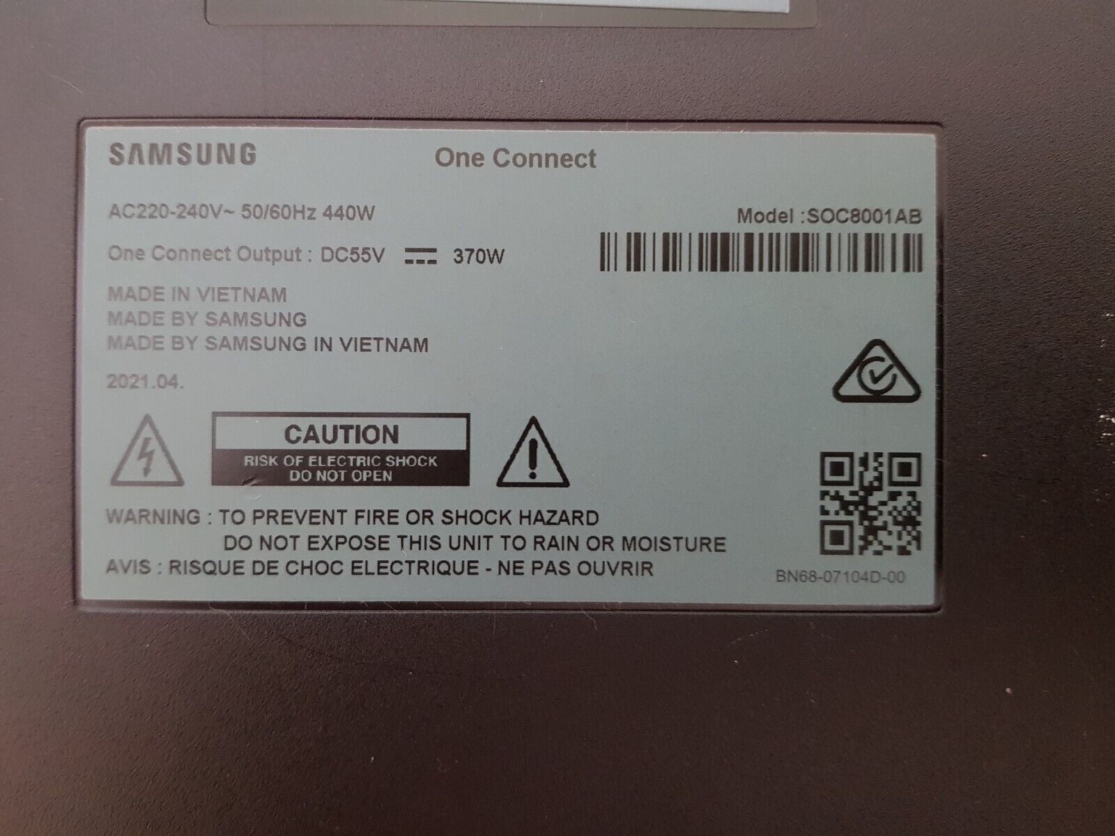 GENUINE SAMSUNG 65Q800A 65Q700A ONE CONNECT BOX AND CABLE SOC8001AB BN44-01126A