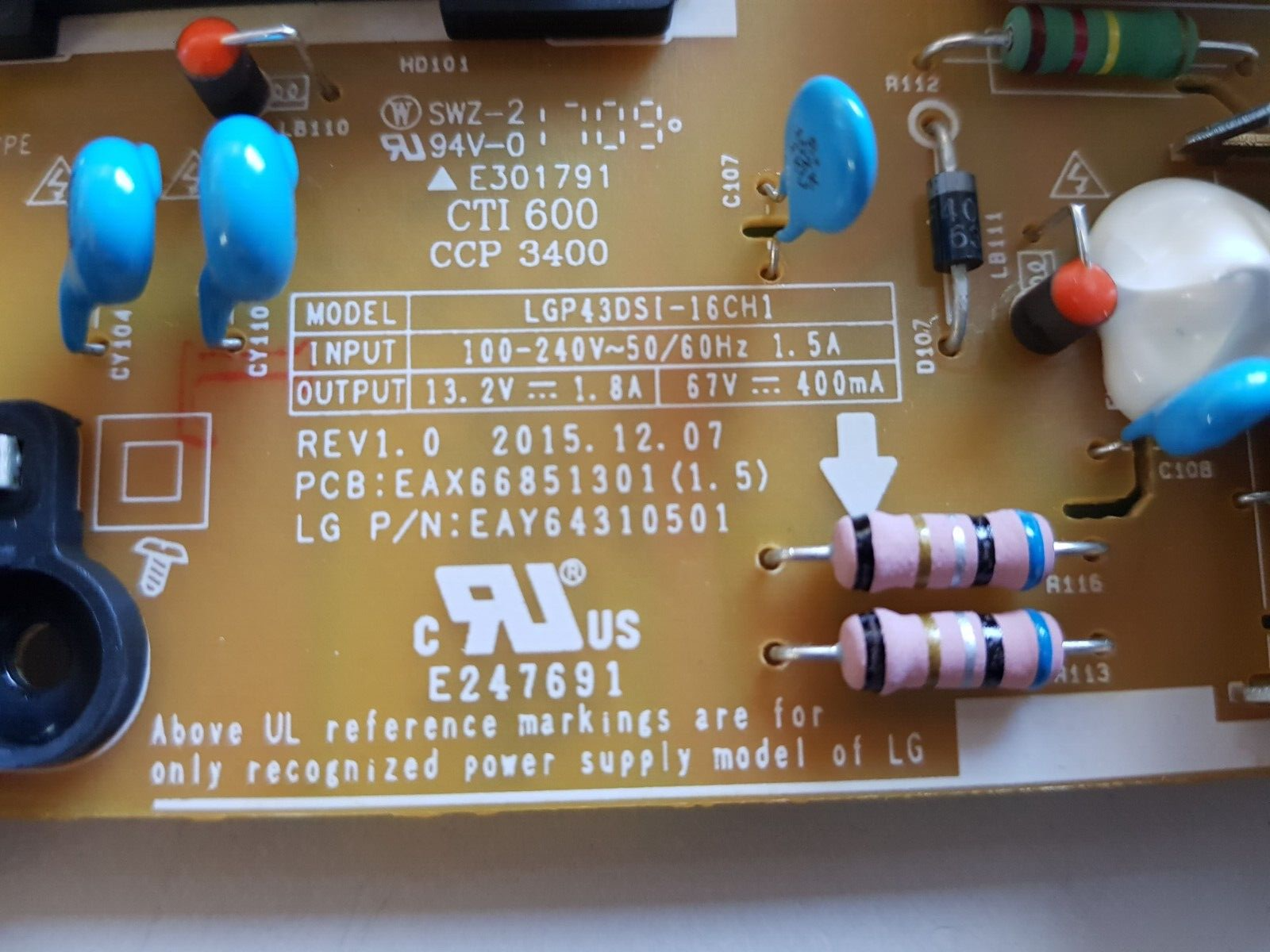 GENUINE LG 43UH5700 POWER SUPPLY BOARD EAY64310501 EAX66851301 (1.5)
