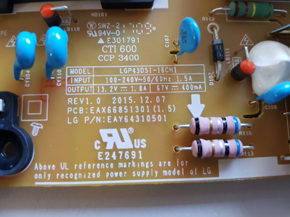 GENUINE LG 43UH5700 POWER SUPPLY BOARD EAY64310501 EAX66851301 (1.5)